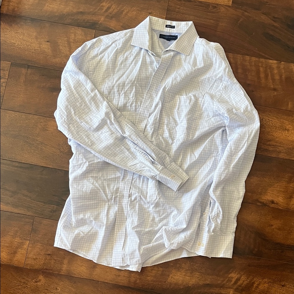 Tommy Hilfiger Light Blue Plaid Dress Shirt